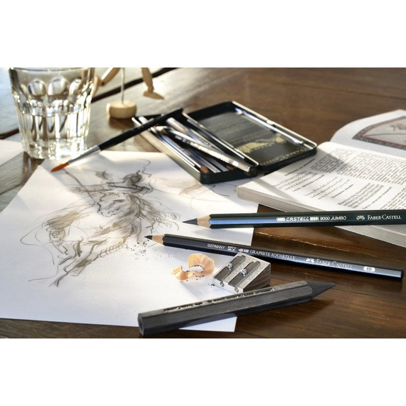 Faber-Castell Pitt crayons graphite set, étui 9-pièces, degrés de dureté mélangés